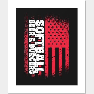 Softball Beer And Burgers - US Flag product Posters and Art